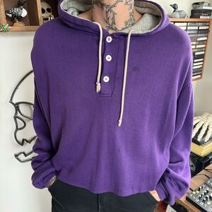 Vintage 90s Pony Thermal Lined 3-Button Cropped Boxy Purple Hoodie ~ Size XL